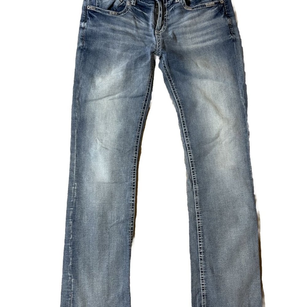 BKE Buckle Bootleg Jeans Aiden Mens Size 32L Blue Denim Cowboy Stretch